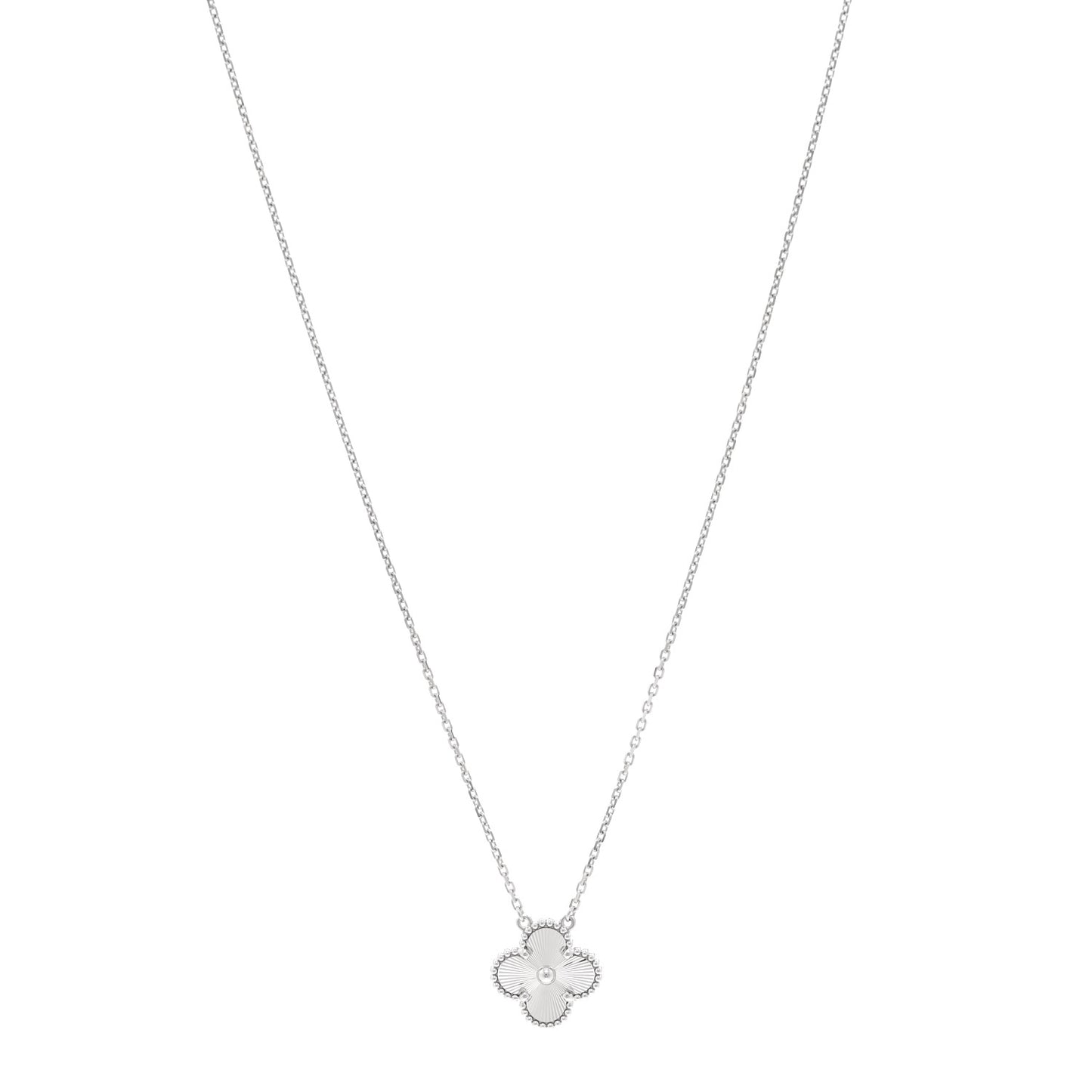 18K White Gold Guilloche Vintage Alhambra Pendant Necklace