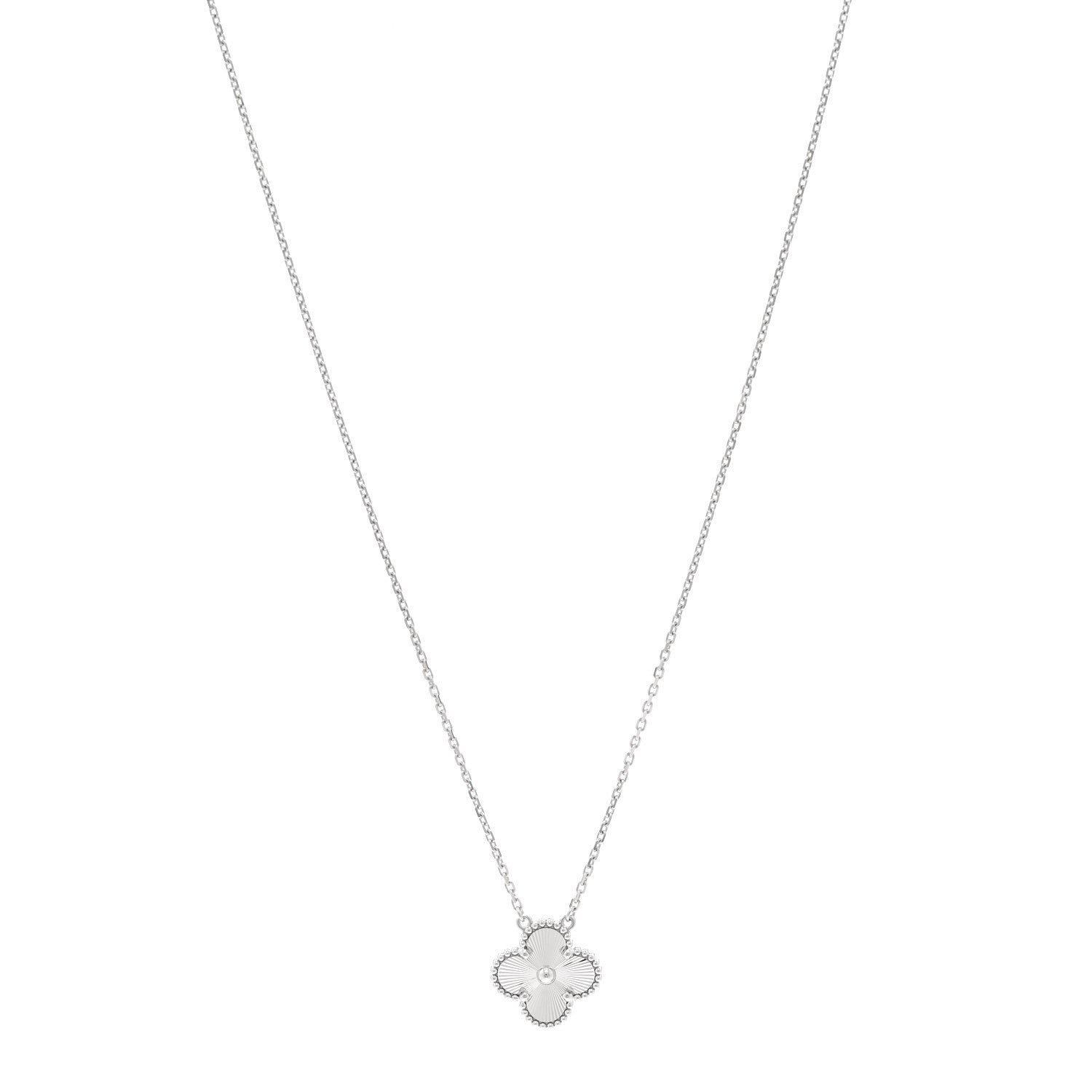 Van Cleef & Arpels 18K White Gold Guilloche Vintage Alhambra Pendant Necklace 1 of 6