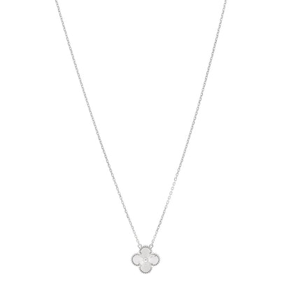 Van Cleef & Arpels 18K White Gold Guilloche Vintage Alhambra Pendant Necklace 1 of 6