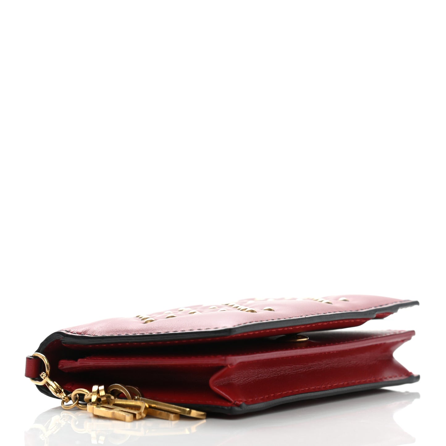 Lambskin Cannage Studded Lady Dior Card Holder Deep Red