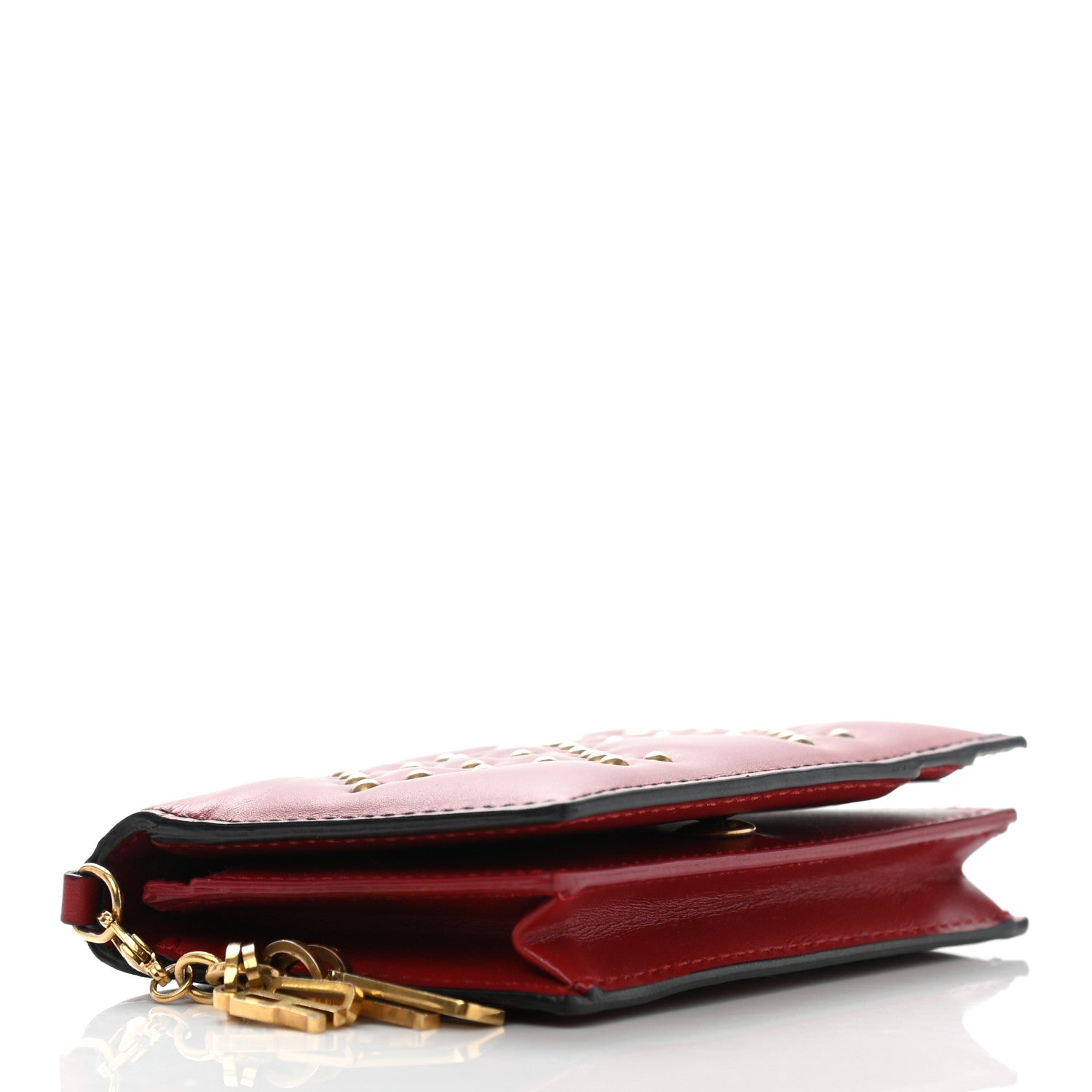 Christian Dior Lambskin Cannage Studded Lady Dior Card Holder Deep Red 4 of 15