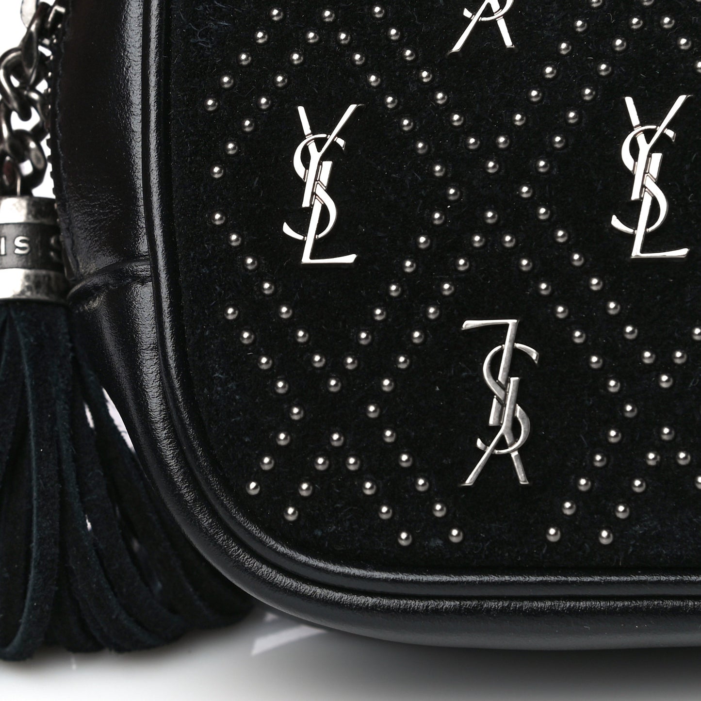 Suede Calfskin Embellished Mini Monogram Lou Camera Bag Black