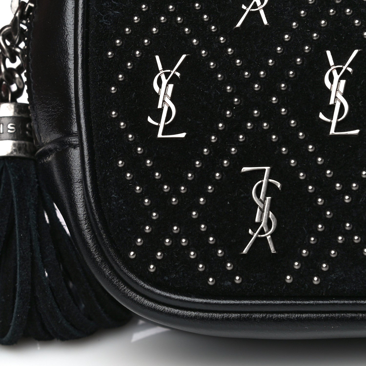 Saint Laurent Suede Calfskin Embellished Mini Monogram Lou Camera Bag Black 7 of 21