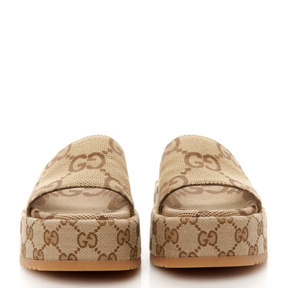 Gucci Monogram Maxi GG Angelina Platform 55mm Slide Sandals 36.5 Camel Ebony 3 of 10
