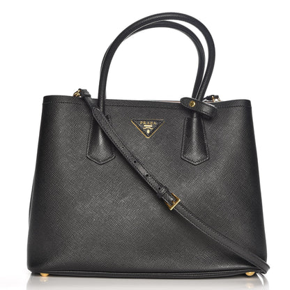 Prada Saffiano Cuir Medium Double Bag Black Mughetto 1 of 8