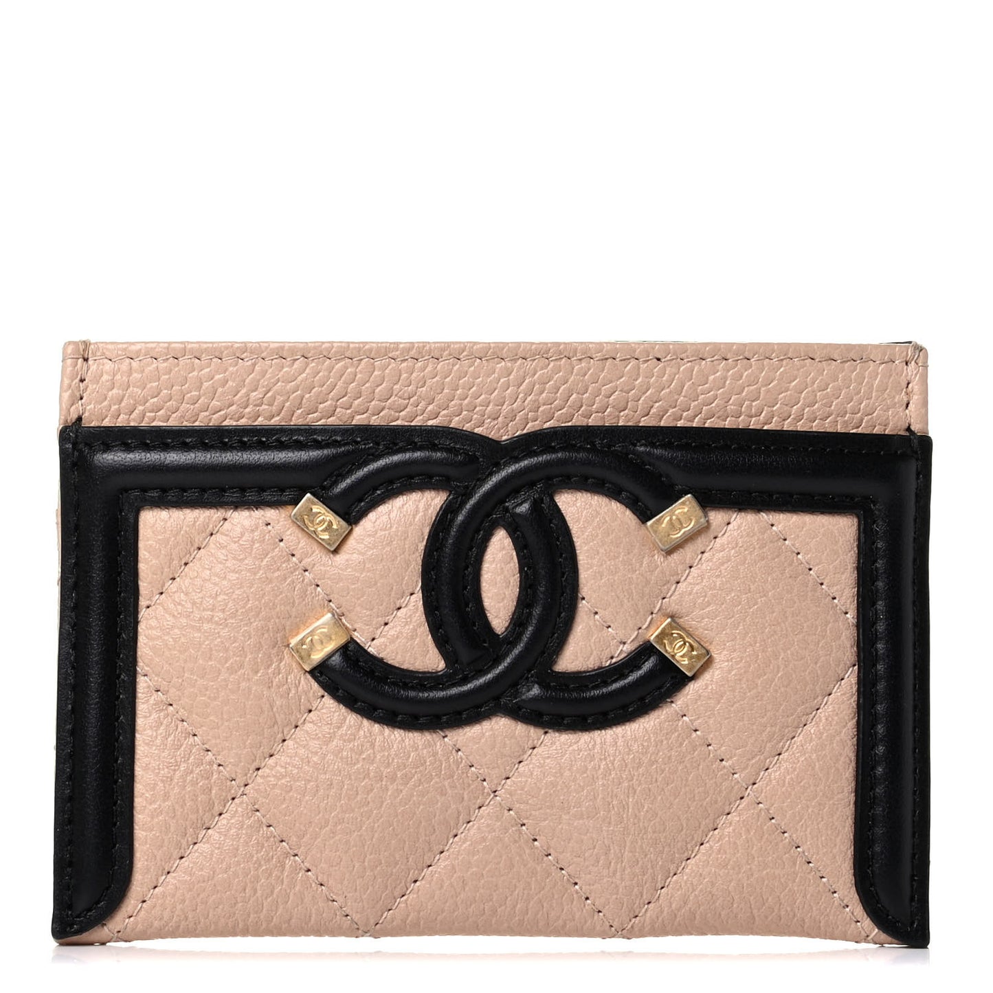 Caviar Quilted Filigree Card Holder Beige Black