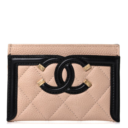 Chanel Caviar Quilted Filigree Card Holder Beige Black 1 of 10