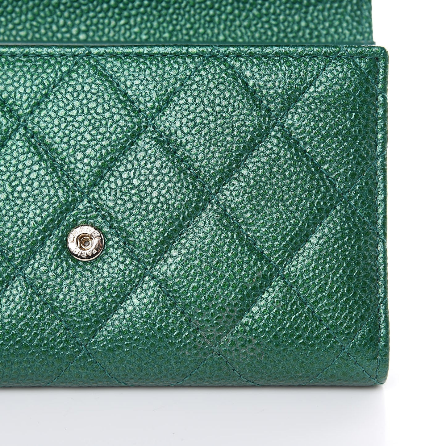 Metallic Caviar Quilted Medium Flap Wallet Green