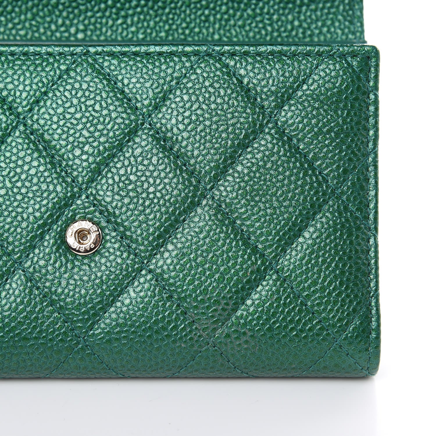 Chanel Metallic Caviar Quilted Medium Flap Wallet Green 10 of 10