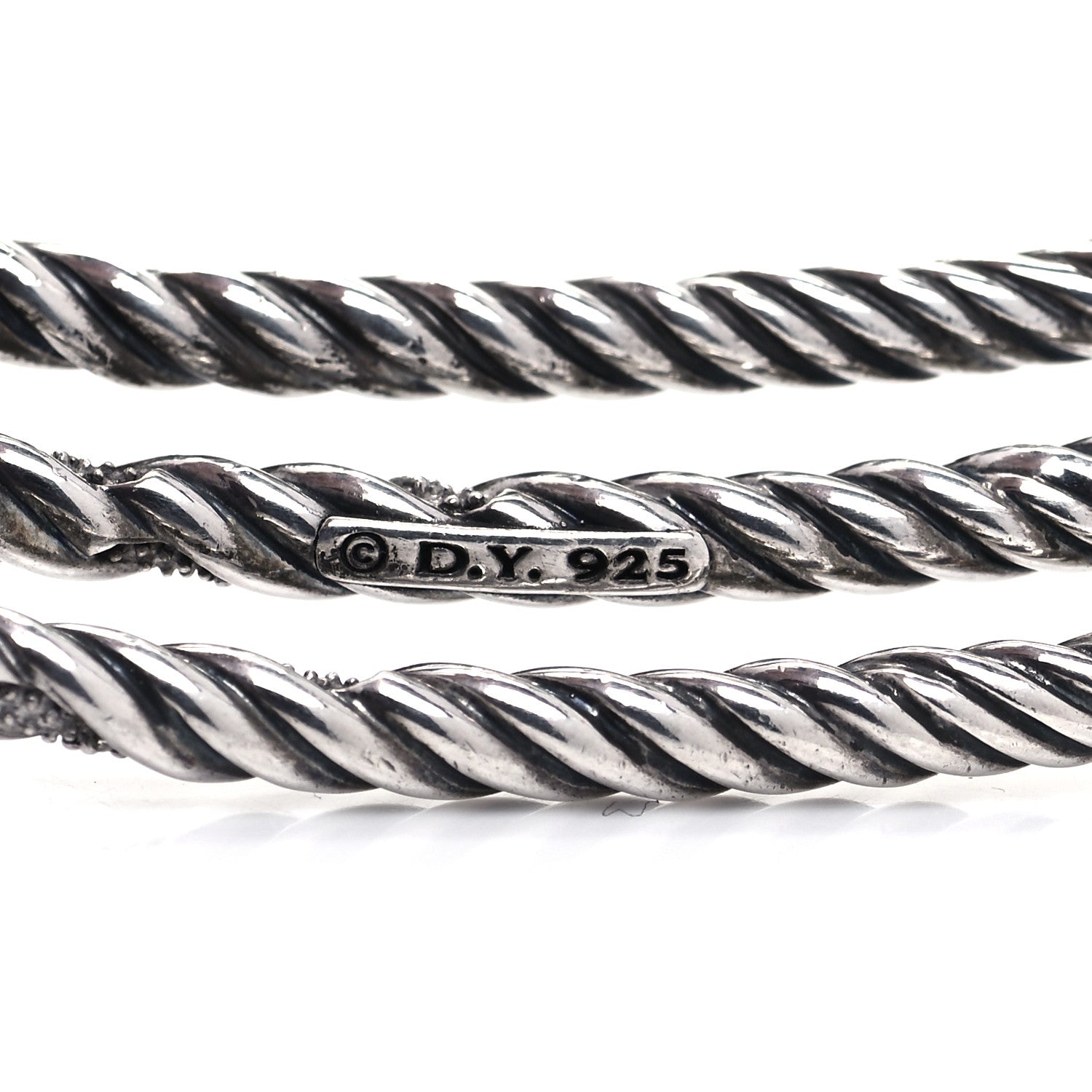 David Yurman Sterling Silver Diamond 3-Row Open Willow Collar Necklace 4 of 4