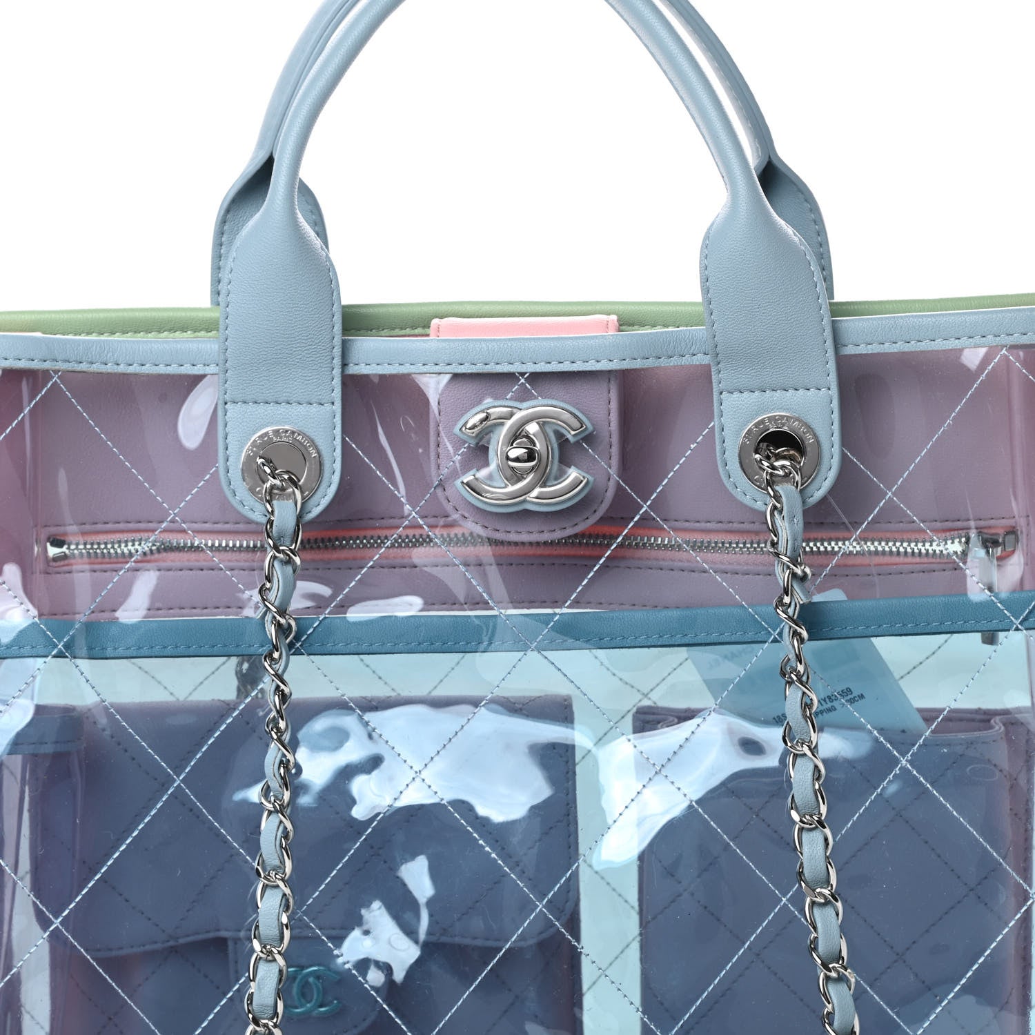 Chanel Lambskin PVC Quilted Medium Coco Splash Shopping Bag Blue Green Pink 8 of 12