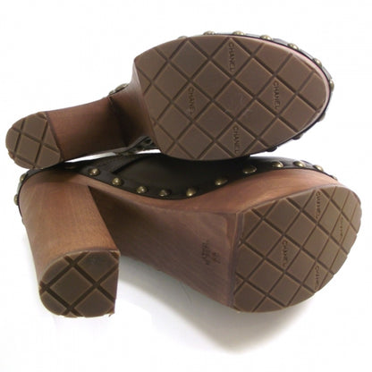 Chanel Leather Studded Clogs 38 Brown 5 of 8