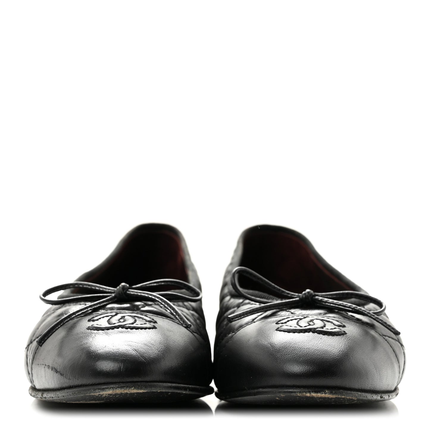 Aged Calfskin Quilted CC Cap Toe Ballerina Flats 37.5 Black