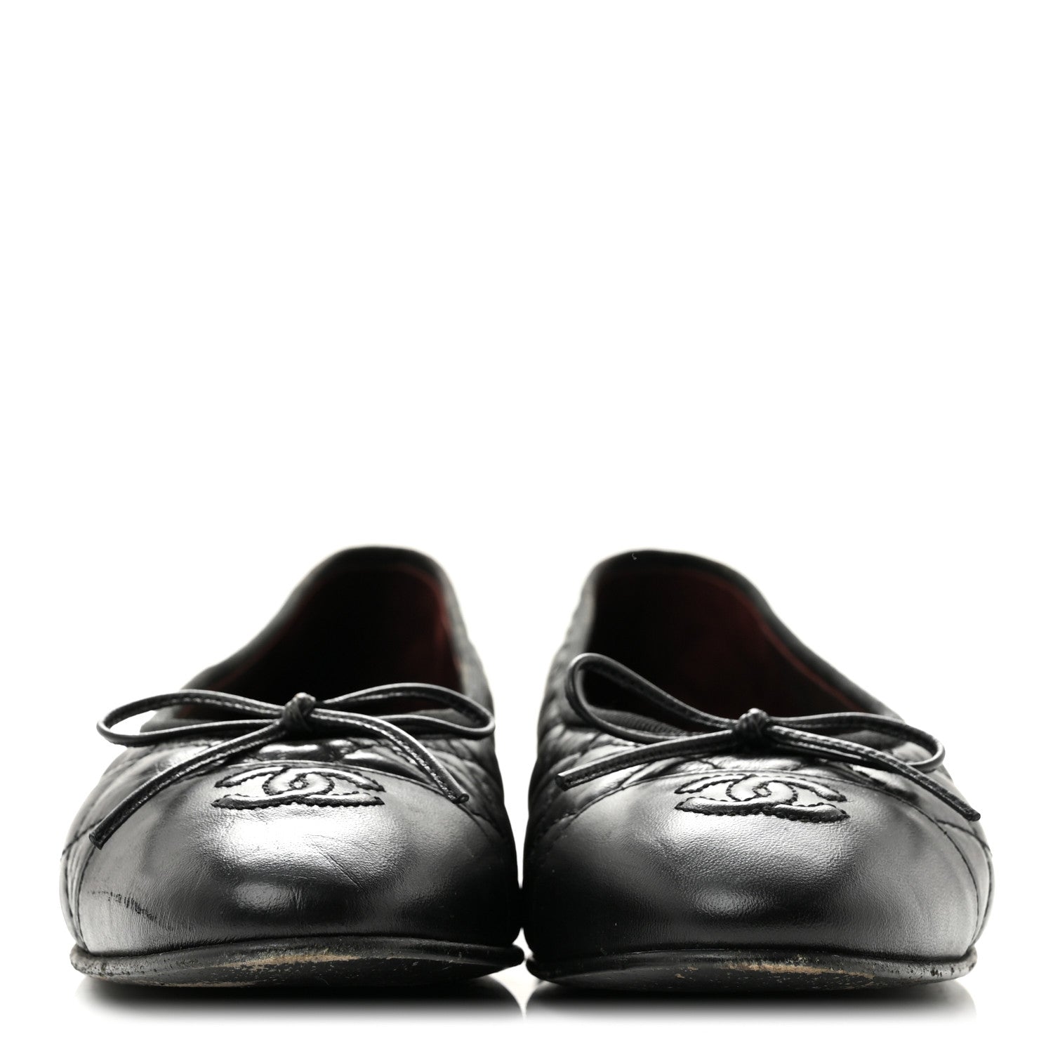 Chanel Aged Calfskin Quilted CC Cap Toe Ballerina Flats 37.5 Black 3 of 11
