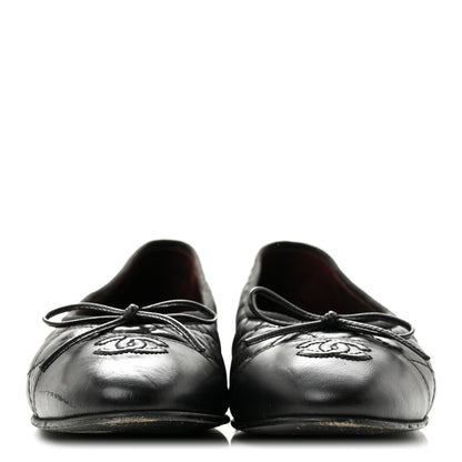 Chanel Aged Calfskin Quilted CC Cap Toe Ballerina Flats 37.5 Black 3 of 11