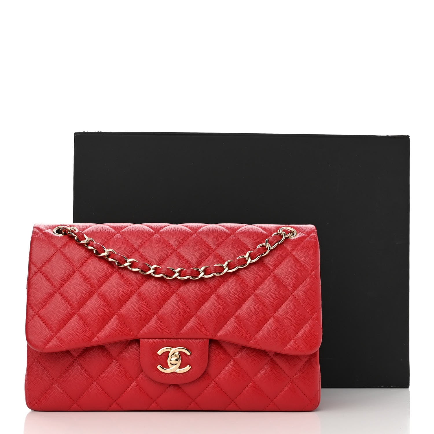 Chanel Caviar Quilted Jumbo Double Flap Red 14 of 14