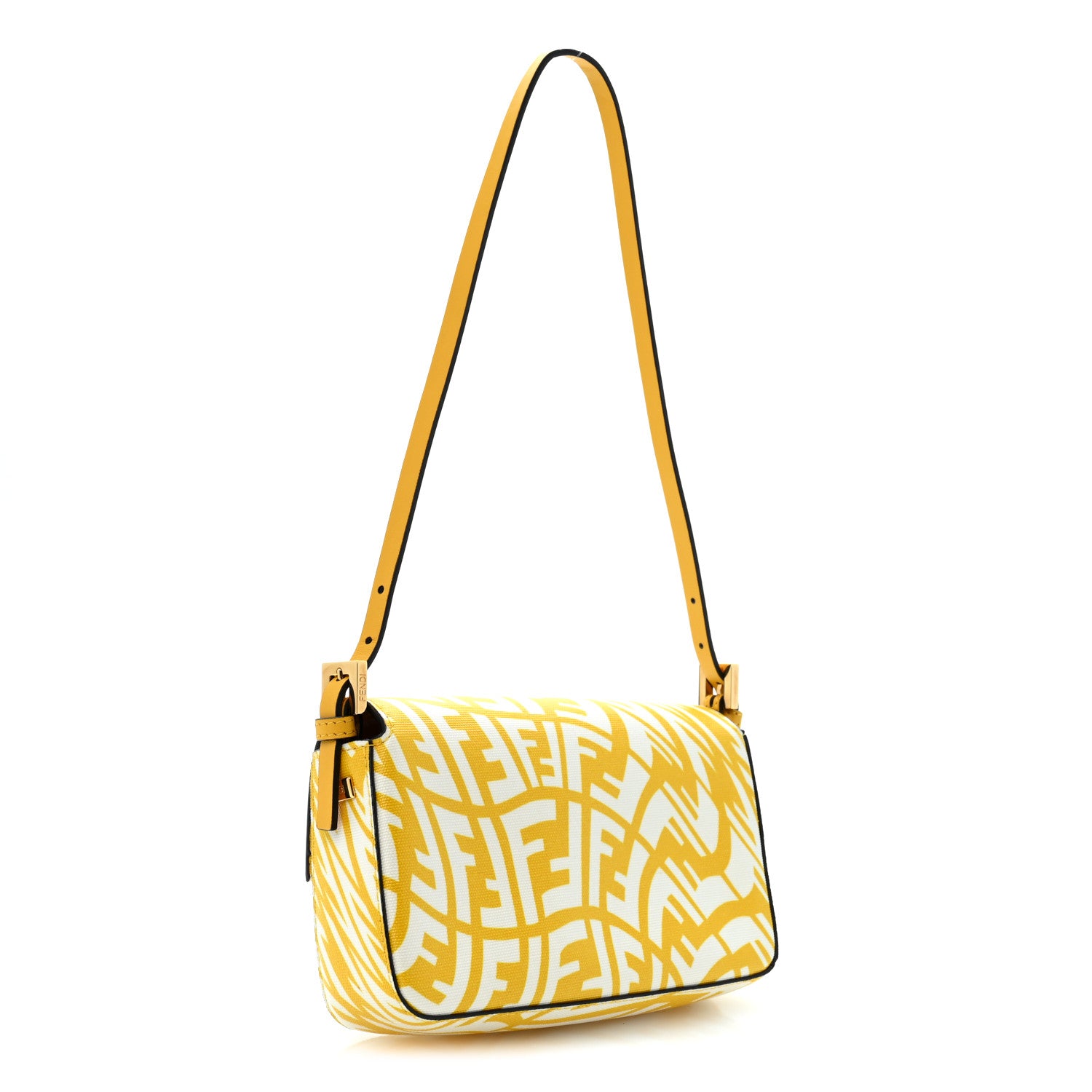 Fendi X SARAH COLEMAN Glazed Canvas Vitello King FF Vertigo Mini Baguette 1997 Mimosa White 3 of 11