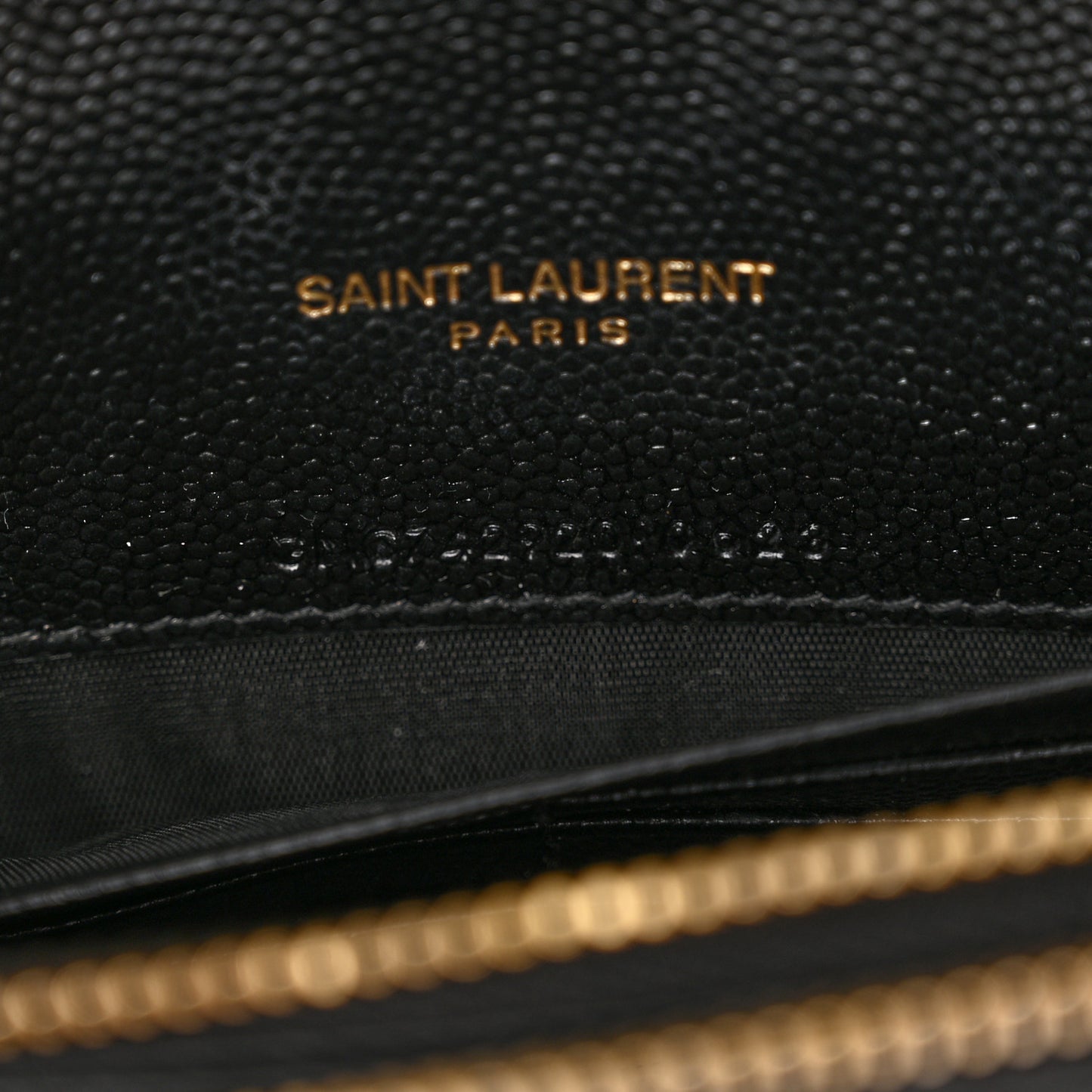 Grain De Poudre Matelasse Chevron Monogram Envelope Chain Wallet Black