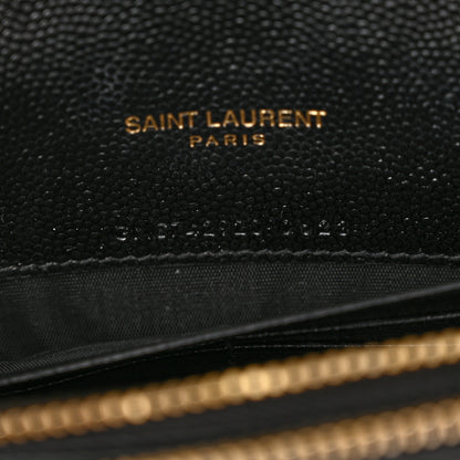 Saint Laurent Grain De Poudre Matelasse Chevron Monogram Envelope Chain Wallet Black 6 of 10