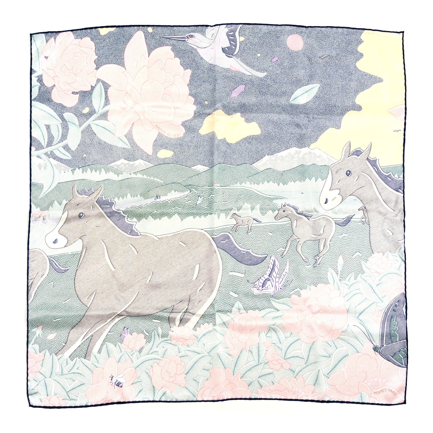 Silk Ivresse Au Vent Scarf 70 Bleu Rose Vert
