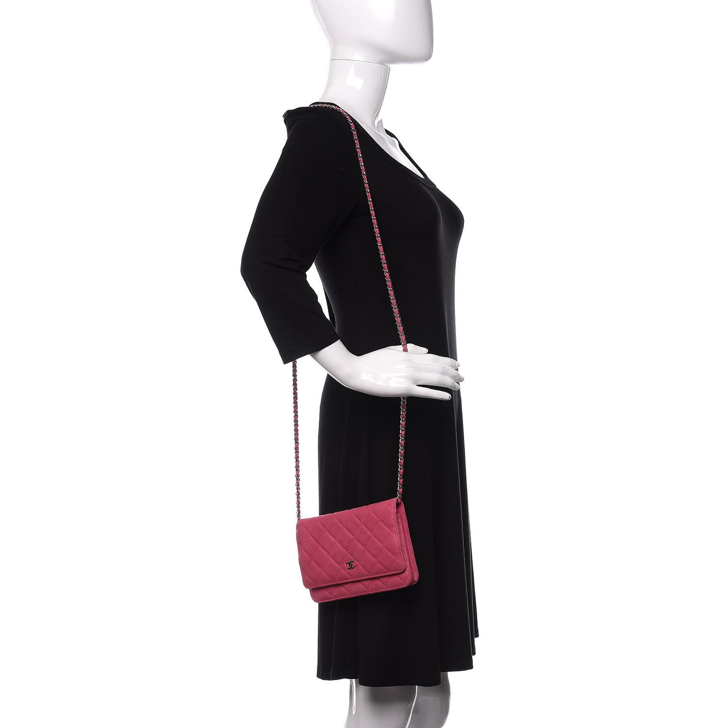 Iridescent Caviar Quilted Wallet on Chain WOC Pink