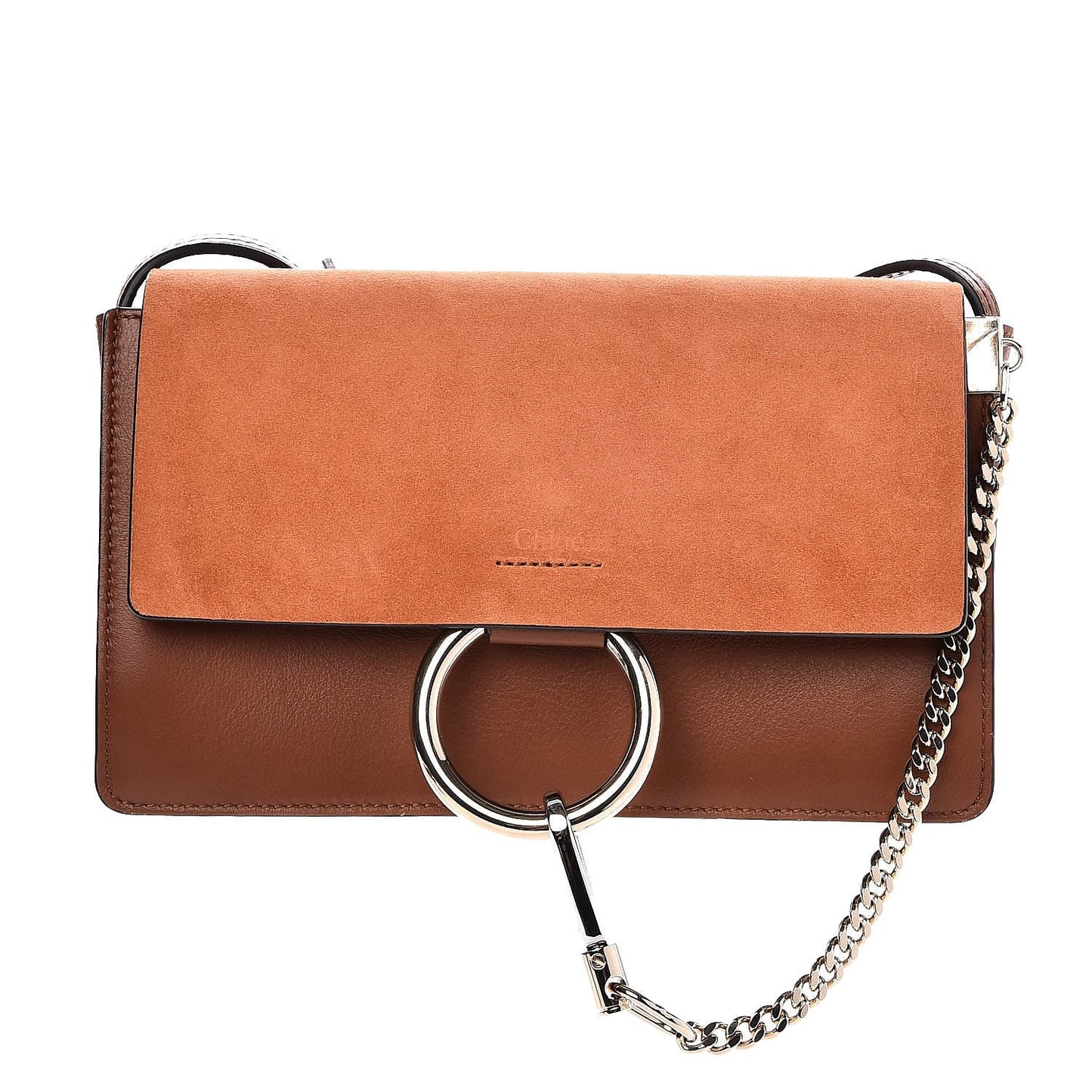Suede Calfskin Small Faye Shoulder Bag Tobacco