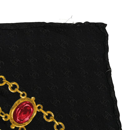 Chanel Silk Pearl Jewel Chain Print Scarf Black 3 of 5