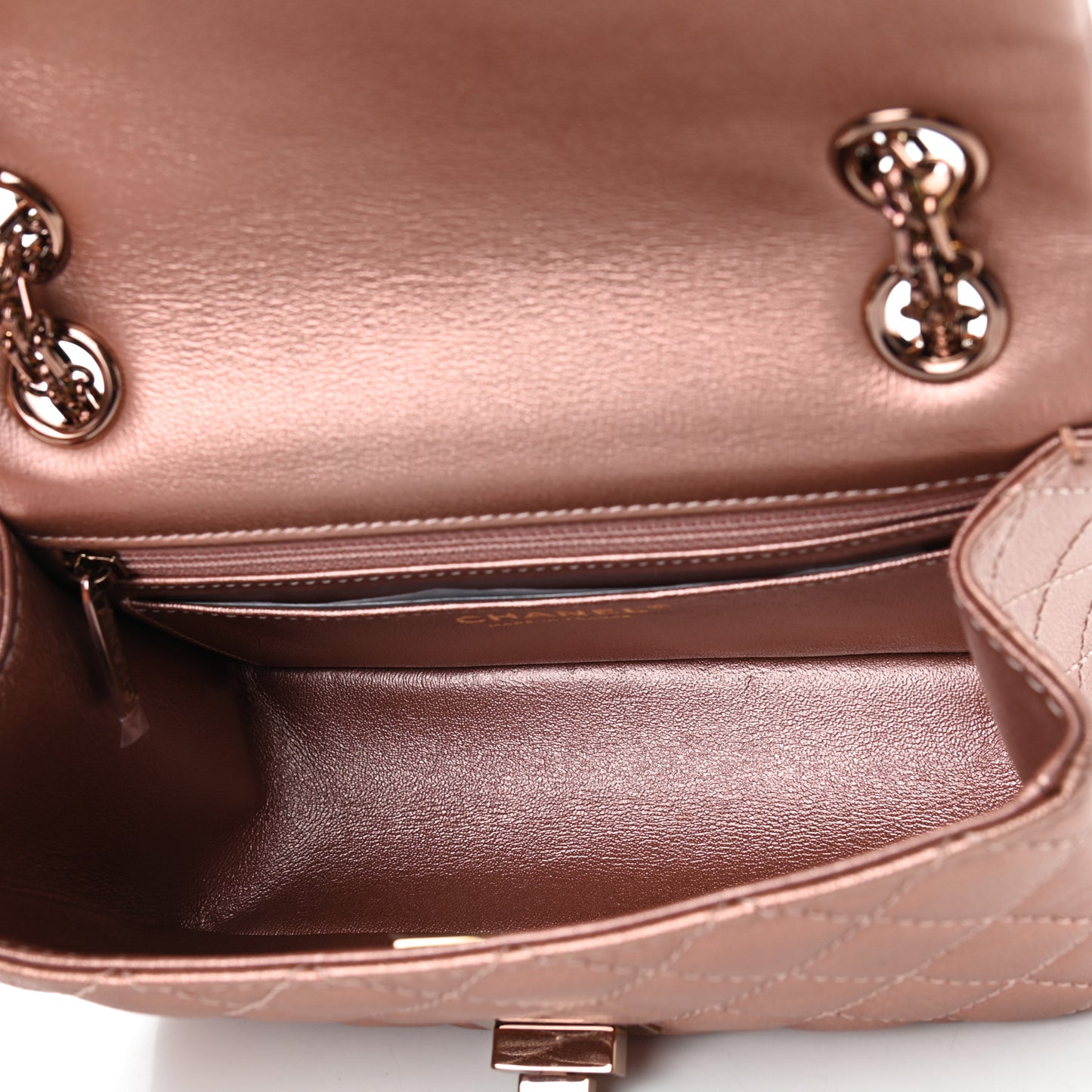Metallic Grained Calfskin Quilted 2.55 Reissue Mini Flap Copper Pink