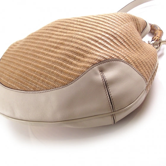 Straw Bamboo Handle Hobo
