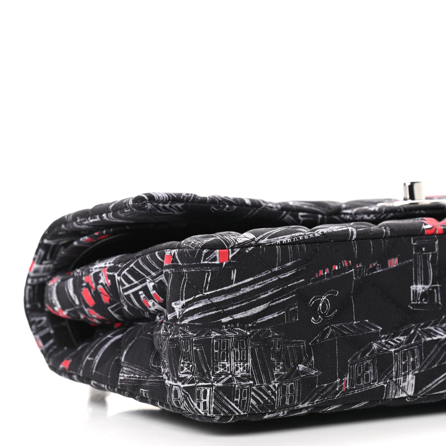 Fabric Printed Paris Rooftops Quilted Medium Double Flap Black Red White