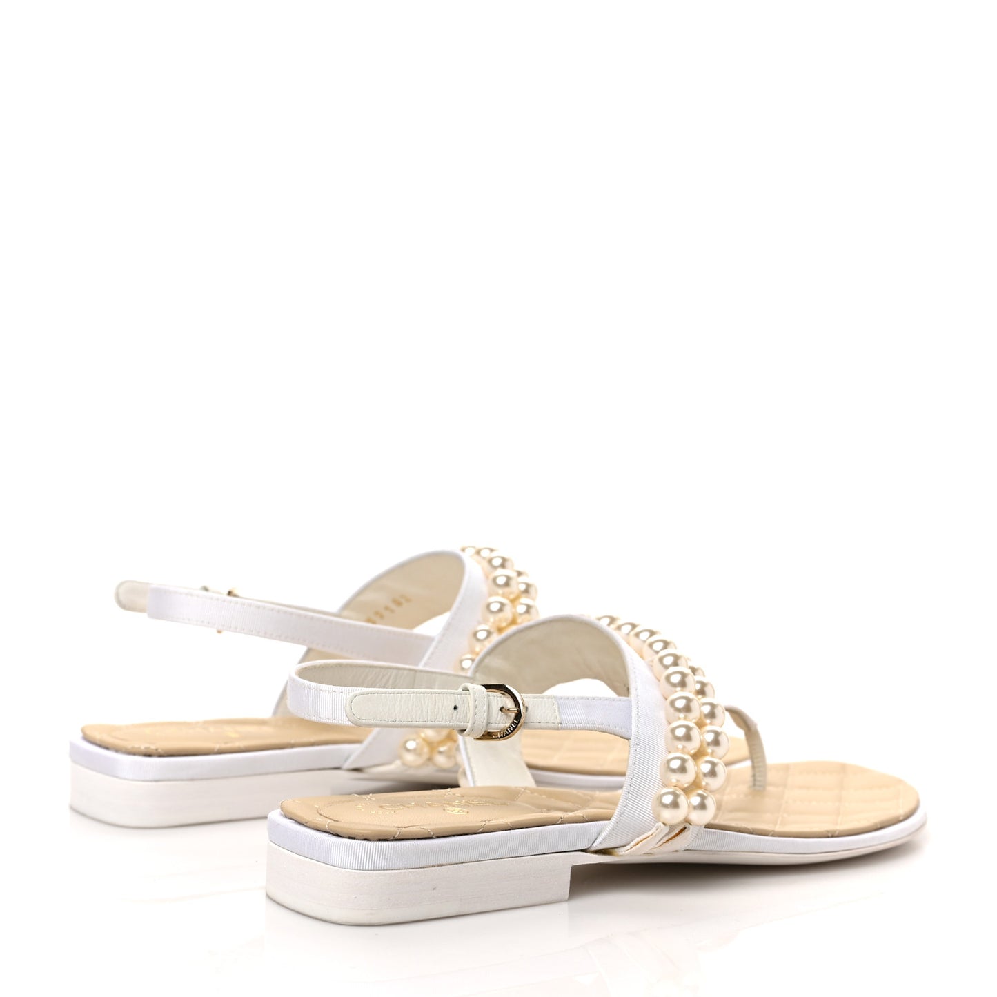 Grosgrain Pearl CC Sandals 36 White