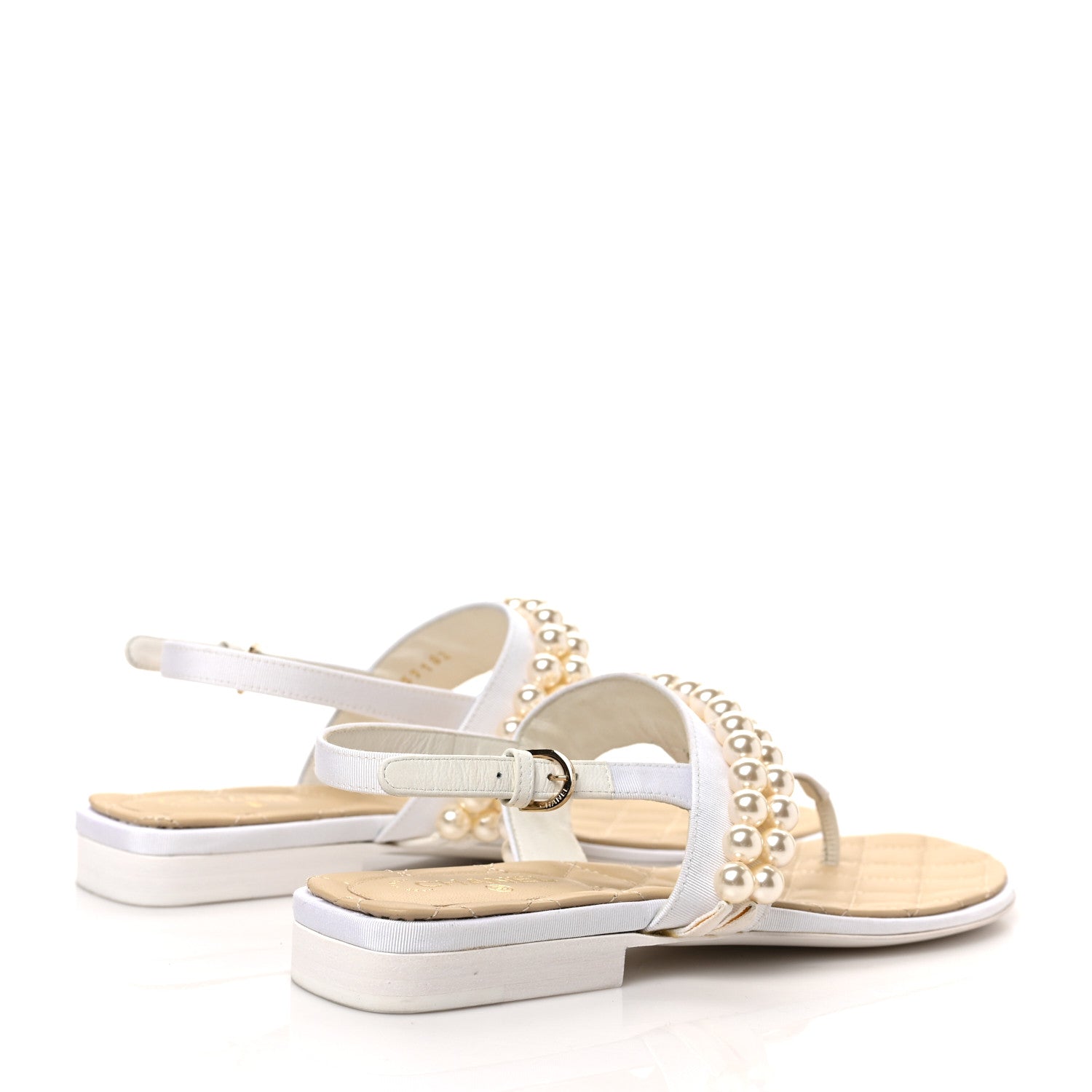 Chanel Grosgrain Pearl CC Sandals 36 White 4 of 9