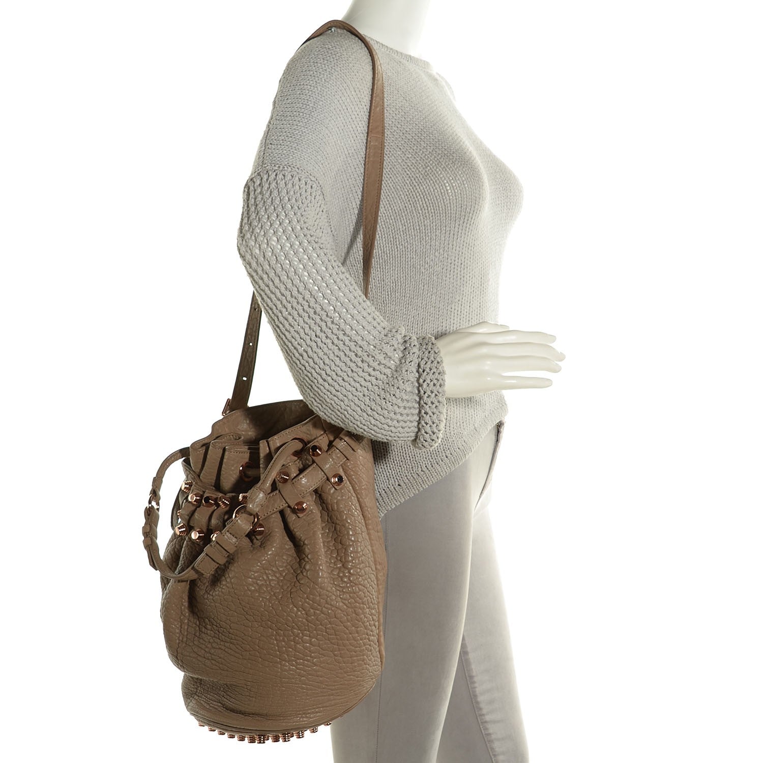 Alexander Wang Pebbled Lambskin Diego Bucket Latte Rose Gold Hardware 2 of 9