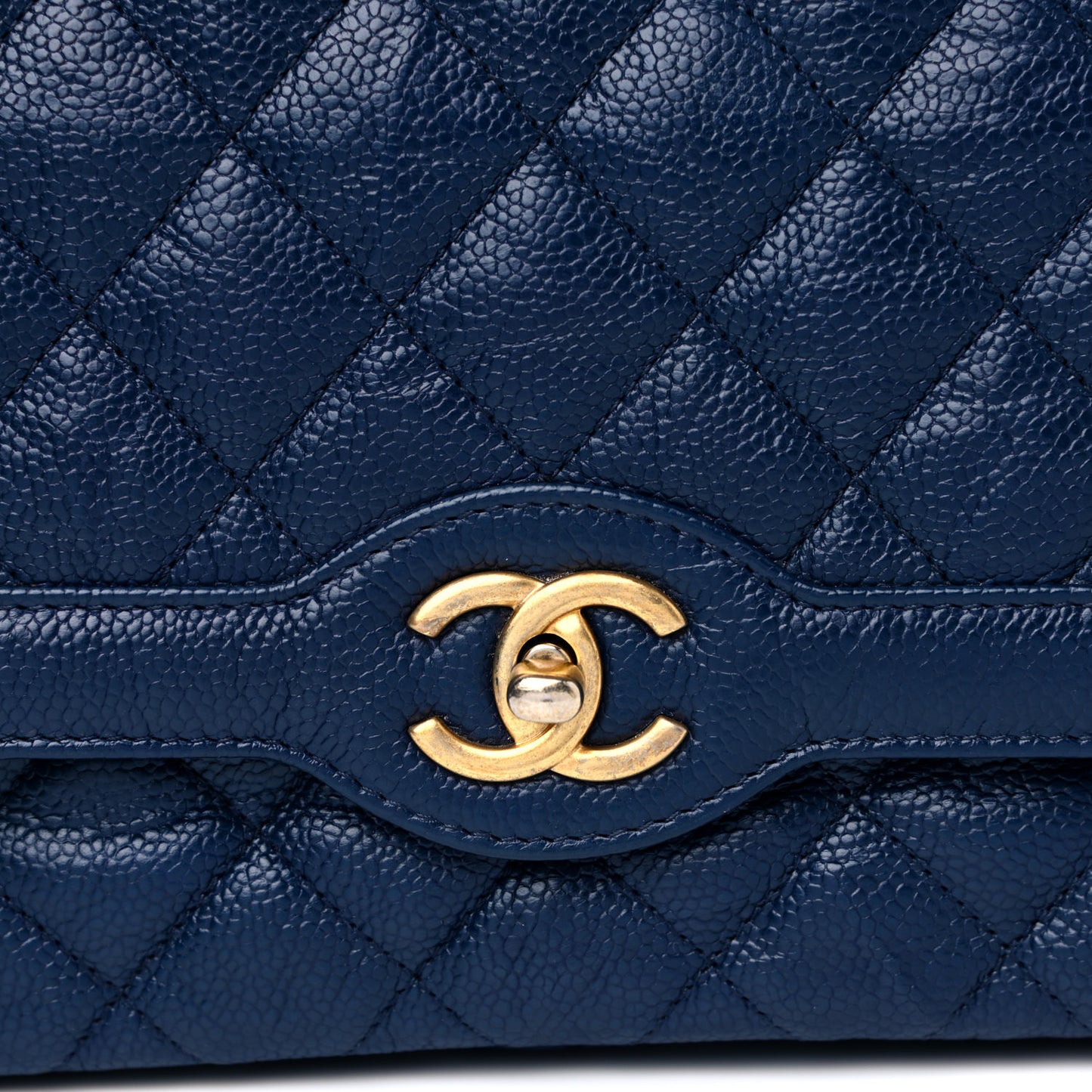 Crumpled Grained Calfskin Quilted Large Two Tone Flap Bag Blue