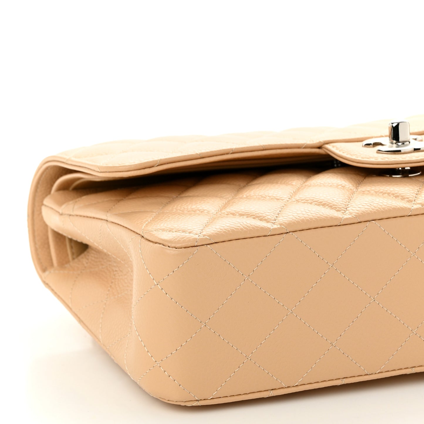 Caviar Quilted Medium Double Flap Beige