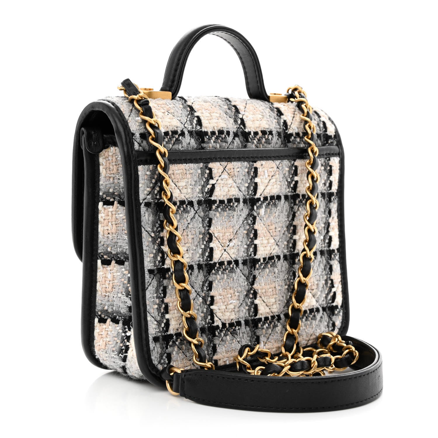 Chanel Tweed Calfskin School Memory Mini Top Handle Flap Ecru Grey Beige Black 3 of 11