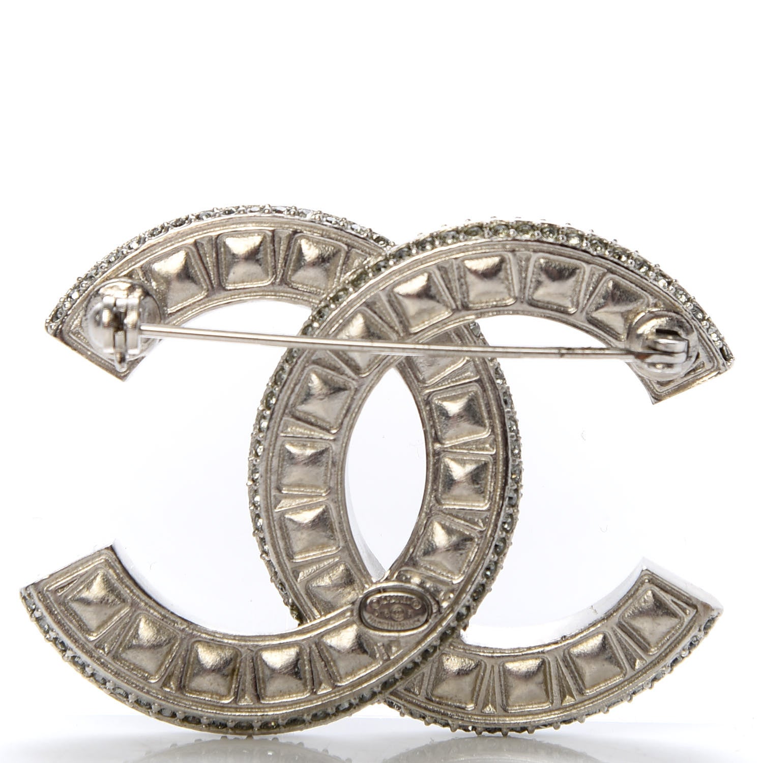Chanel Baguette Crystal CC Brooch Silver Black 3 of 5