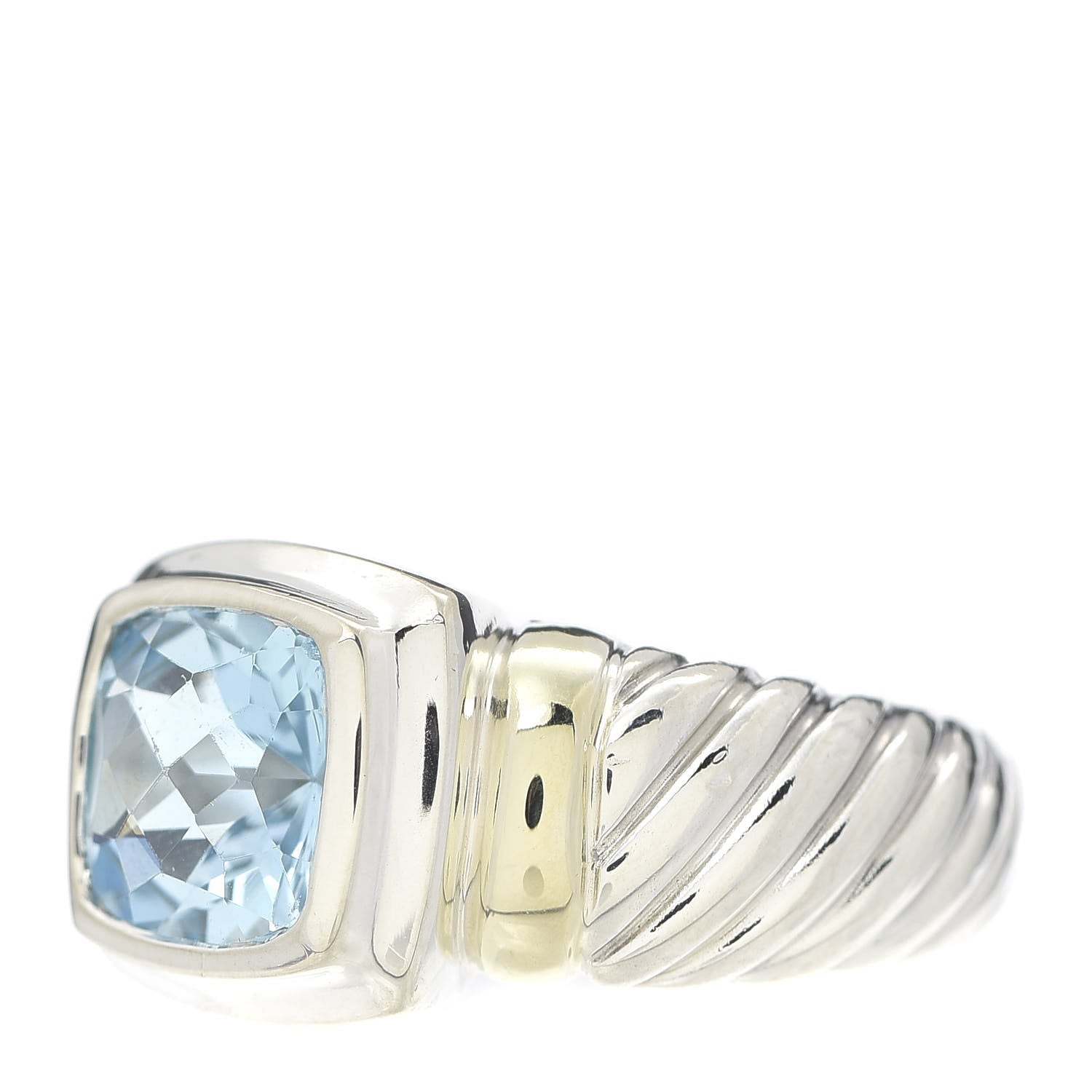 David Yurman Sterling Silver 14K Yellow Gold Blue Topaz 7mm Noblesse Ring 53 6.5 3 of 6