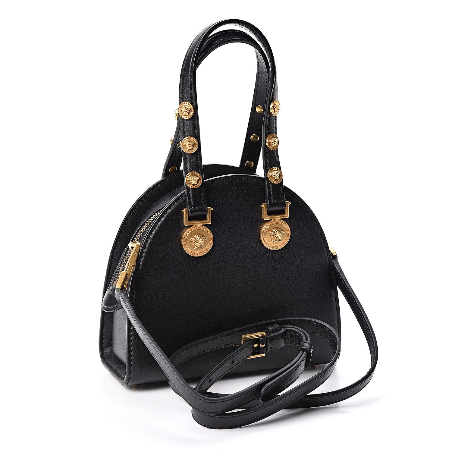 Versace Calfskin Small Medallion Tribute Bowling Bag Black 2 of 8