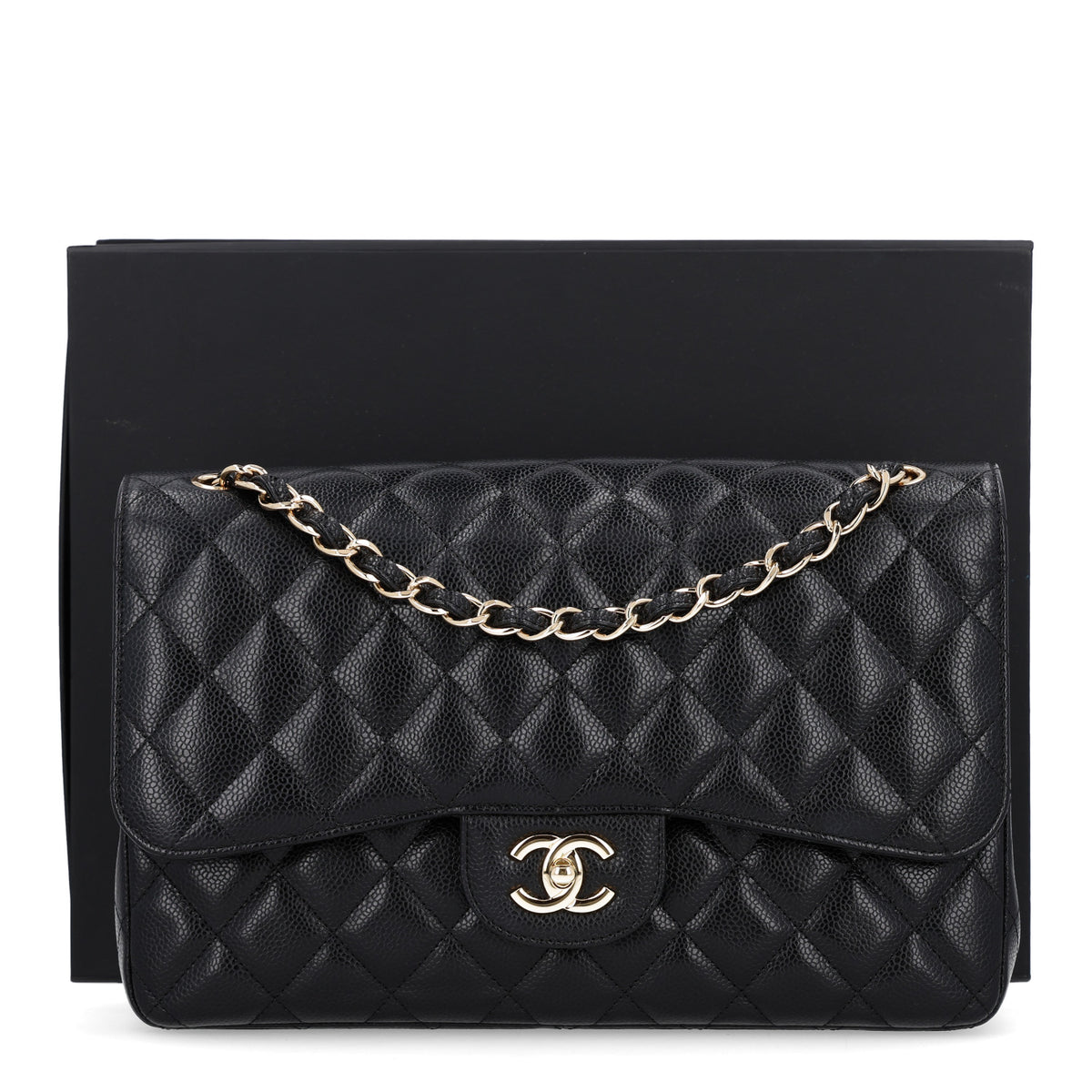 Caviar Quilted Jumbo Double Flap Black