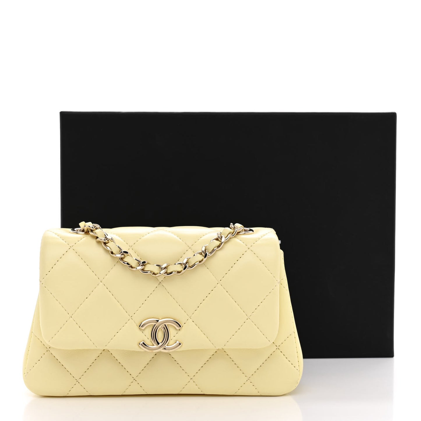Lambskin Quilted Clutch With Chain Light Yellow