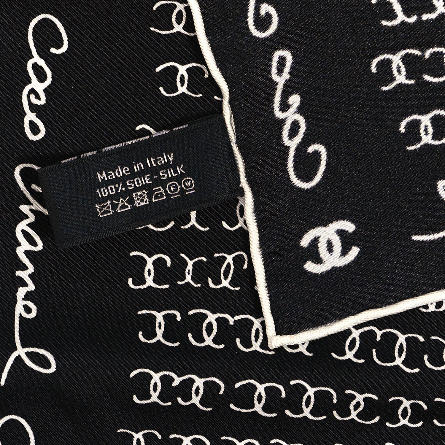 Chanel Silk CC Logo Scarf Black White 3 of 3