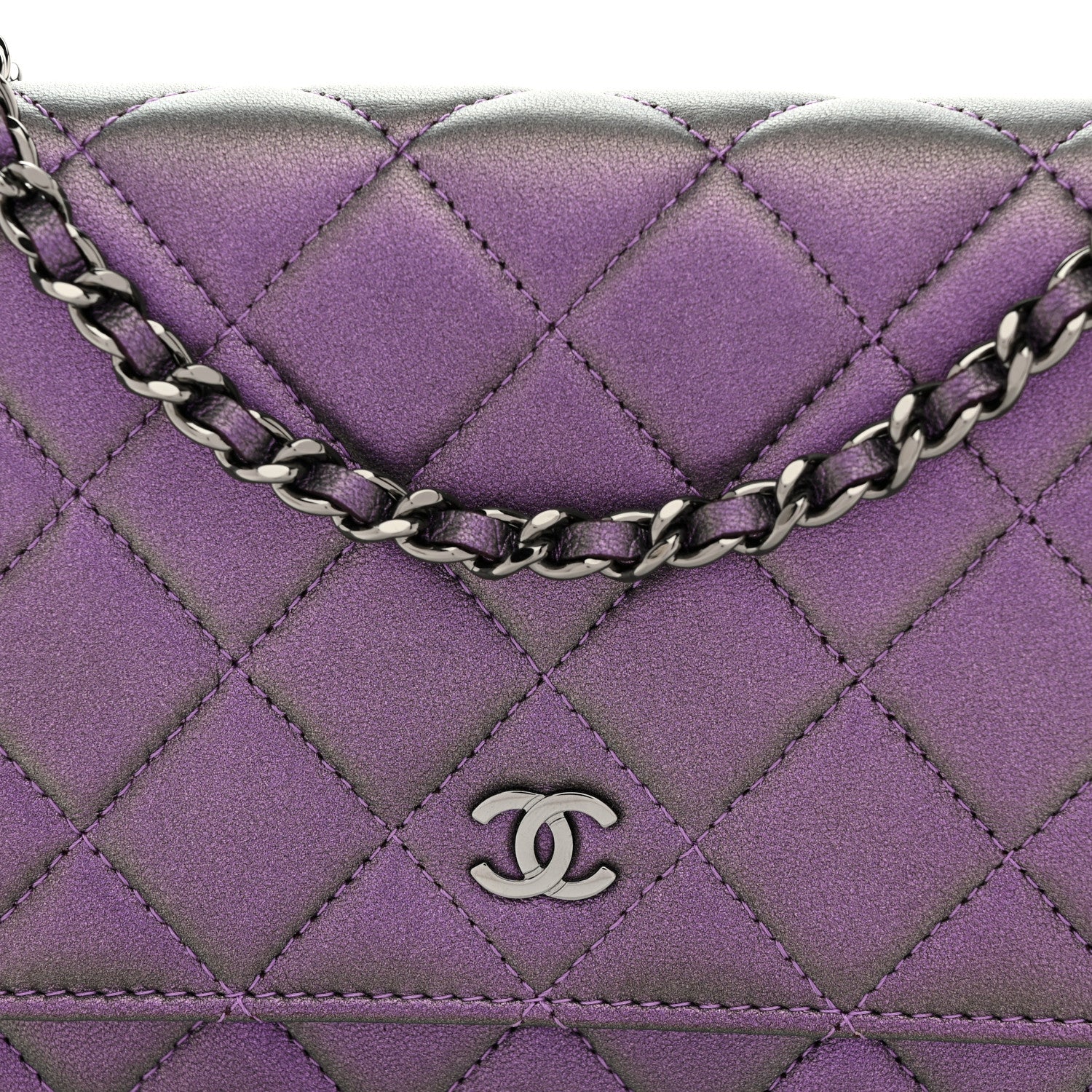 Chanel Iridescent Lambskin Quilted Wallet On Chain WOC Dark Purple 9 of 12
