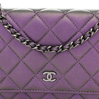 Chanel Iridescent Lambskin Quilted Wallet On Chain WOC Dark Purple 9 of 12