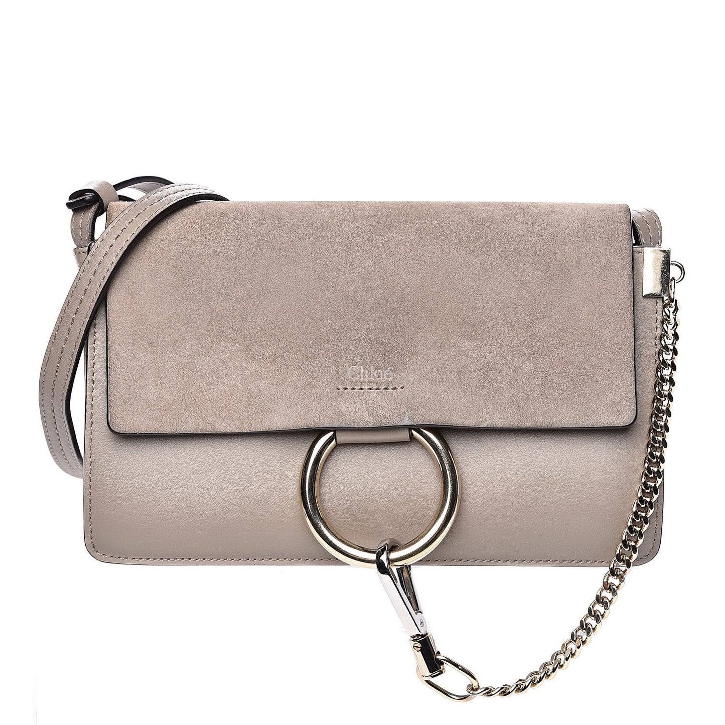 Suede Calfskin Small Faye Shoulder Bag Motty Grey