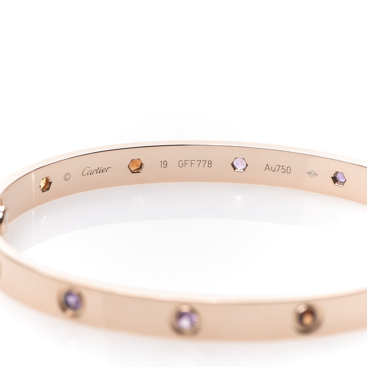 18K Pink Gold Sapphire Garnet Amethyst LOVE Bracelet 19