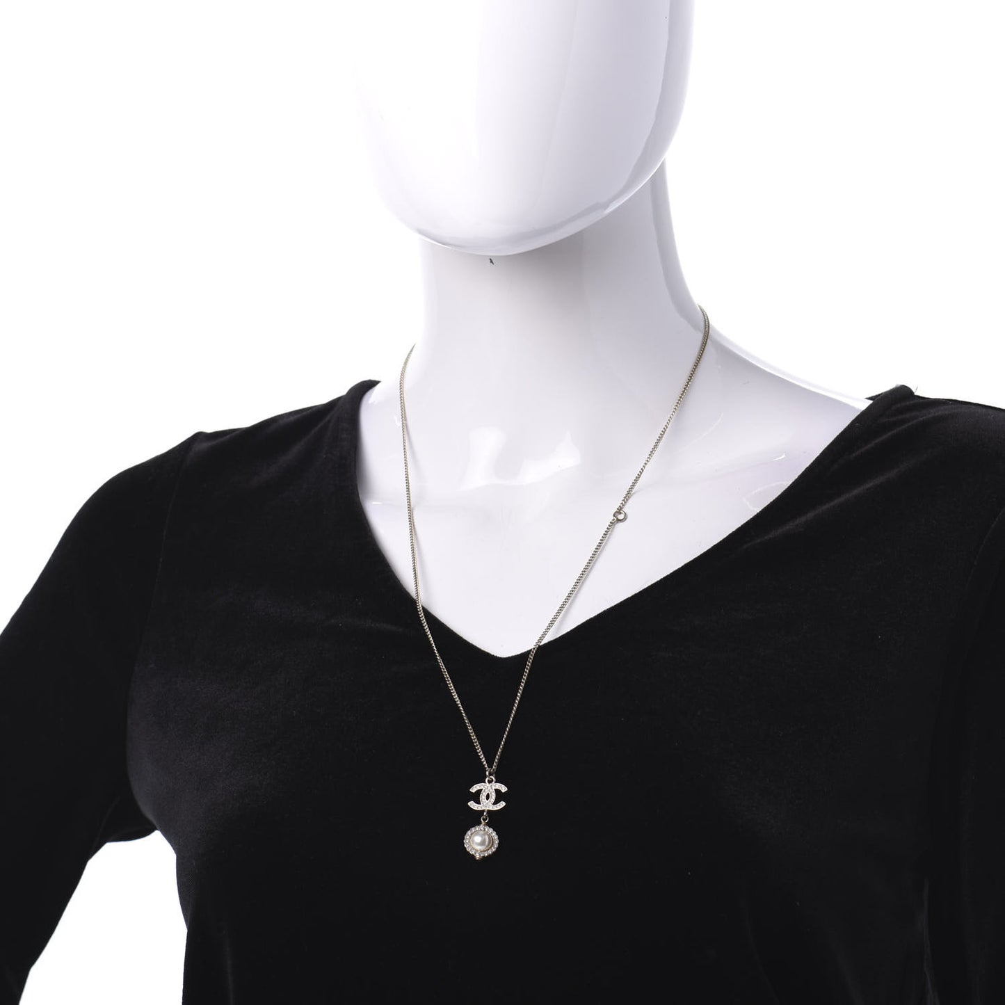 Crystal CC Pearl Drop Necklace Gold