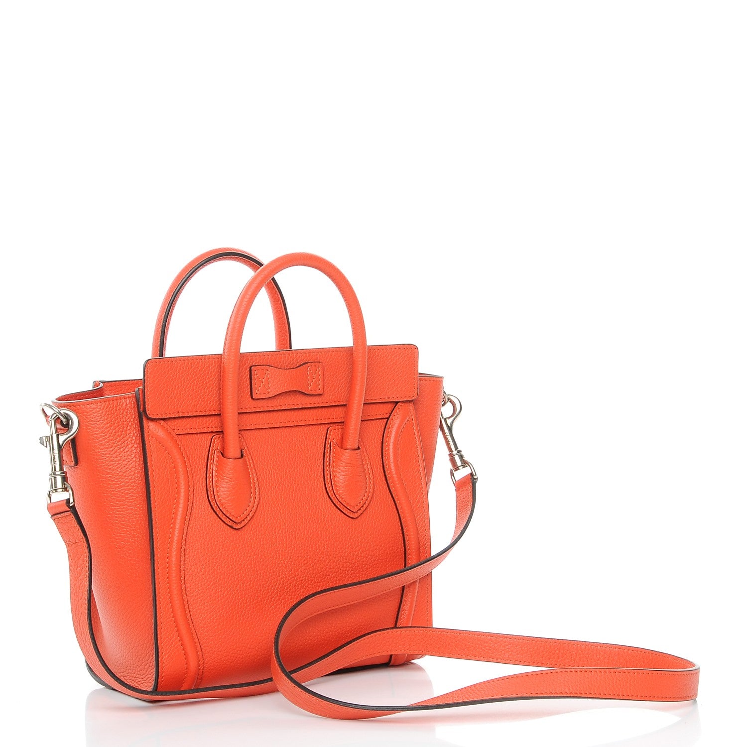 Celine Drummed Calfskin Nano Luggage Vermillion 4 of 10