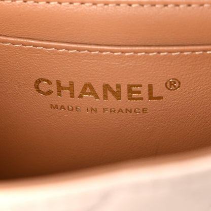 Chanel Lambskin Quilted Bi-Color Mini Top Handle Rectangular Flap Ecru Dark Beige 6 of 11