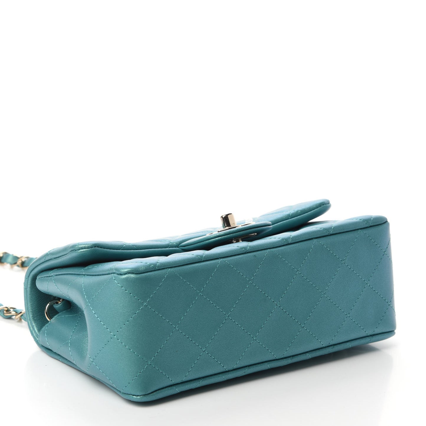 Iridescent Calfskin Quilted Mini Rectangular Flap Green